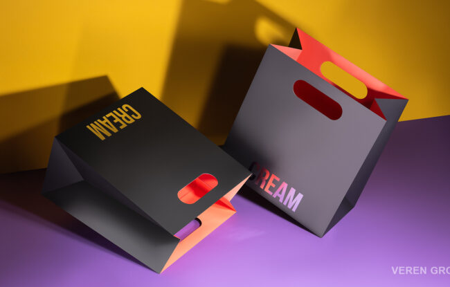 Бумажные пакеты для интернет-магазина премиальной косметики CREAM Бумажные пакеты для интернет-магазина премиальной косметики CREAM